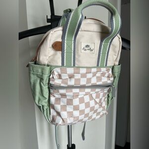 Itzy Ritzy Cream and Green Checkered Backpack